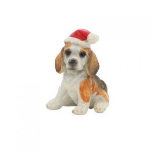 Hund figur - Julepynt - H 7 cm - hvid brun