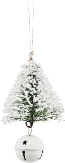 Julepynt, Tree & bell w. Snow by House Doctor (H: 8 cm. B: 8 cm. L: 13 cm., Hvid)