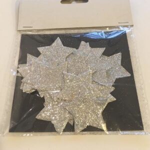 Stjerner med glimmer 24 stk Ø 3 cm - Sølvfarvede