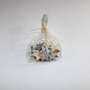Træstjerner, natur/sølv - Ø 4 cm, 24 stk