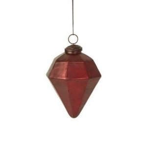 Julekugle antik diamant - Rød - L 11 cm