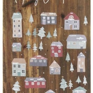 0 - 2021 - Træskilt - Stort og flot - Merry Christmas med julelandsby fra Ib Laursen