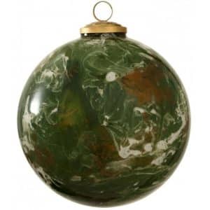 Julekugle i glas Ø15 cm - Grøn marmoriseret