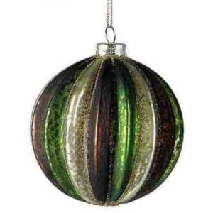 Julekugle i glas Ø8 cm - Brun/Grøn