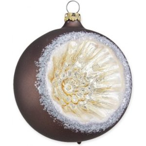 Julekugle i mundblæst glas Ø8 cm - Mat bronzebrun med reflektor
