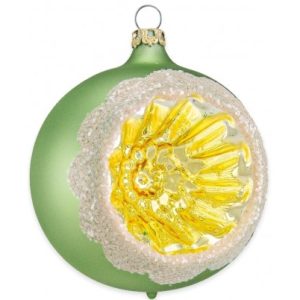 Julekugle i mundblæst glas Ø8 cm - Mat olivengrøn med reflektor