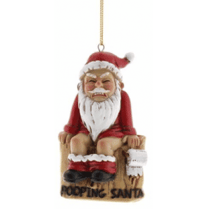 Pooping Santa juleophæng i polyresin H10 cm - Rød