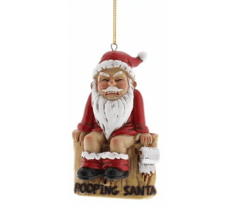 Pooping Santa juleophæng i polyresin H10 cm - Rød - jule pynt