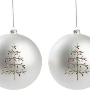 Det Gamle Apotek - Julekugler Med Juletræer - Hvid - 8 Cm - 2 Stk