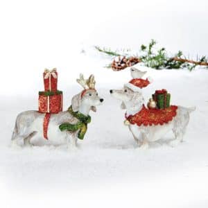 Julehund med gave - Hund med nissehue