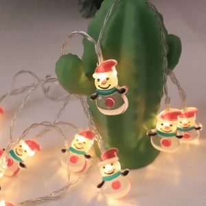 LED Lyskæde med bløde glade snemænd - festlig dekorationsbelysning til julen (2 m. lang og med 10 LED snemænd)