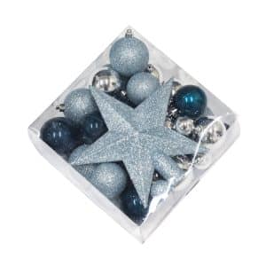 NORDIC WINTER julekugle sæt med stjerne blå/sølv 50 dele