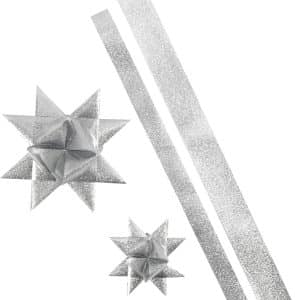 Stjernestrimler - L 86+100 Cm - B 25+40 Mm - ø 11,5+18,5 Cm - Sølv Glitter - 16 Strimler