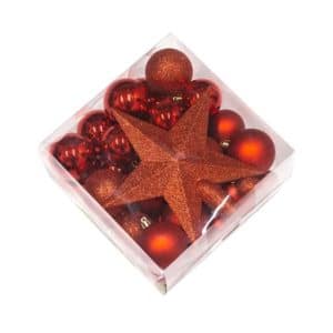 Nordic Winter sæt m/julekugler og stjerne, rød