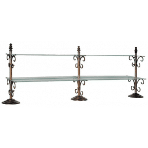 Etagere i jern og glas B160 x D40 cm - Antik bronze/Klar