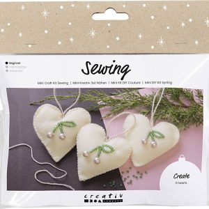 Mini Diy Kit Syning - Hjerter - Off White - 1pk.