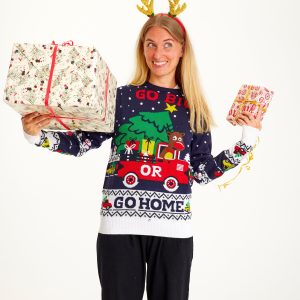 Årets julesweater: GO BIG OR GO HOME - dame / kvinder. Ugly Christmas Sweater lavet i Danmark