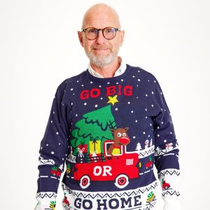 Årets julesweater: GO BIG OR GO HOME - herre / mænd. Ugly Christmas Sweater lavet i Danmark