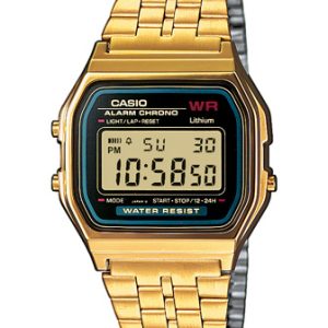 CASIO CLASSIC/RETRO - BASIC (593) digitalur i guldfarvet stål med lænke