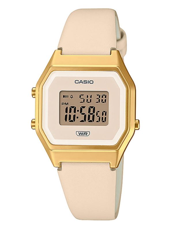 Casio Vintage LA680WEGL-4EF guldfarvet med beige læderrem