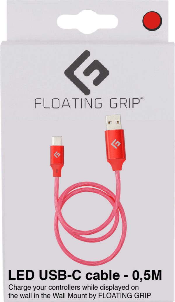 Floating Grip - Led Usb-c Kabel - 0,5 Meter - Rød