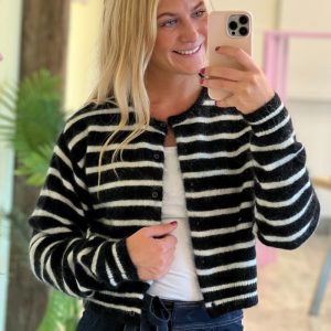 Gestuz - Cardigan - DebbieGZ Short Cardigan - Black/White Striped