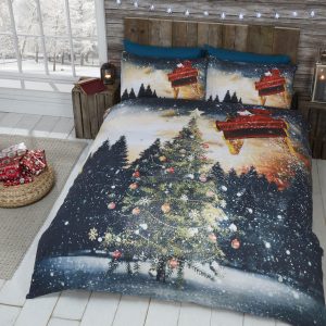 Juletræ Nordlys Sengetøj med glitter til dobbeltdyne 220x230cm