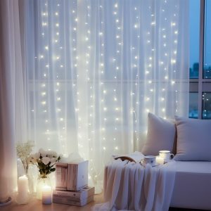 LED Lyskæde - Kølig Hvid, 3M + 2x2M, 200 LED, 10 Snore, Gennemsigtig Ledning, 8 Blinkfunktioner, Timer, IP44