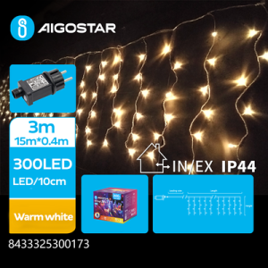 LED istap Lyskæde, Varm Hvid, 300 LED - 75 rækker, Transparent Ledning, 8 Blinkfunktioner, Timer, IP44, 3m+15×0.4m