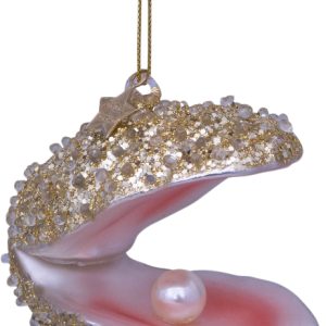 Ornament Glas Champagnefarvet Glitter Østers H7cm