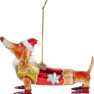 Ornament Glas Gravhund med Julehat Vondels