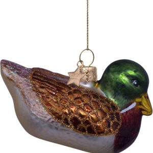 Ornament Glass Brown/green Duck H5.5cm