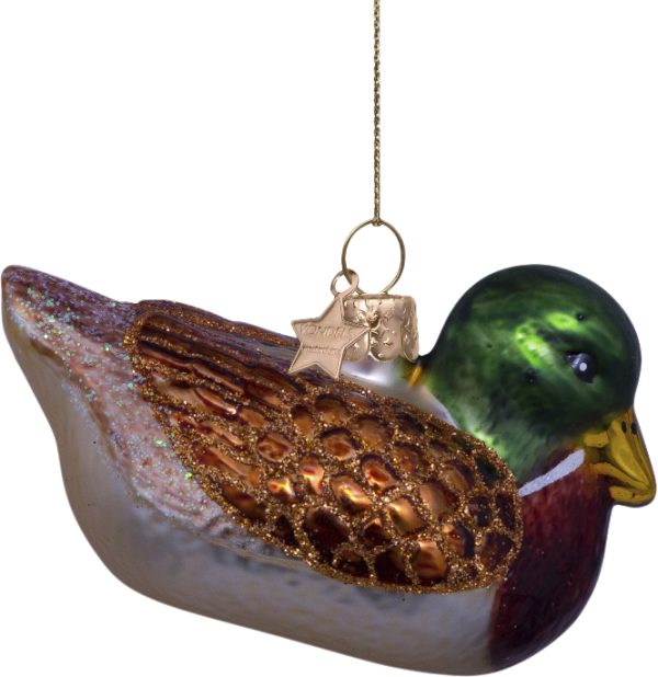 Ornament Glass Brown/green Duck H5.5cm