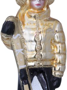 Ornament Glass Gold ski Lady H13cm