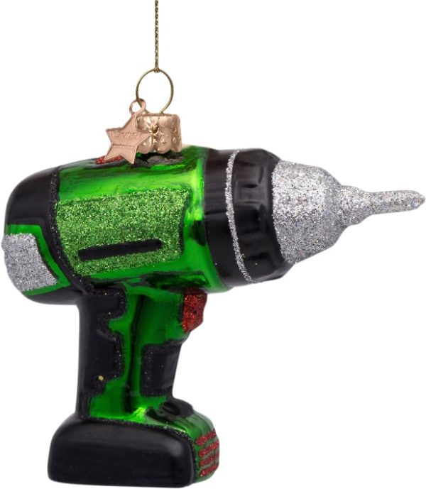 Ornament Glass Green Drill Machine H8.5cm