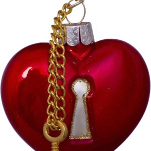 Ornament Glass red Opal Heart With key Lock H6.5cm