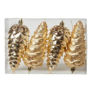 Kogle ornament 20,5 cm 4 stk plast guld