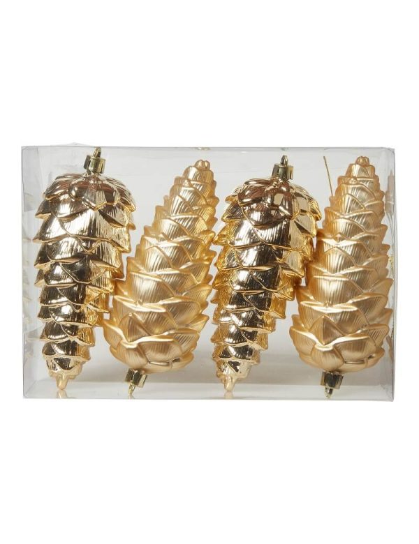 Kogle ornament 20,5 cm 4 stk plast guld