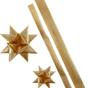 Stjernestrimler - L 86+100 Cm - ø 11,5+18,5 Cm - B 25+40 Mm - Guld Glitter - 16 Strimler