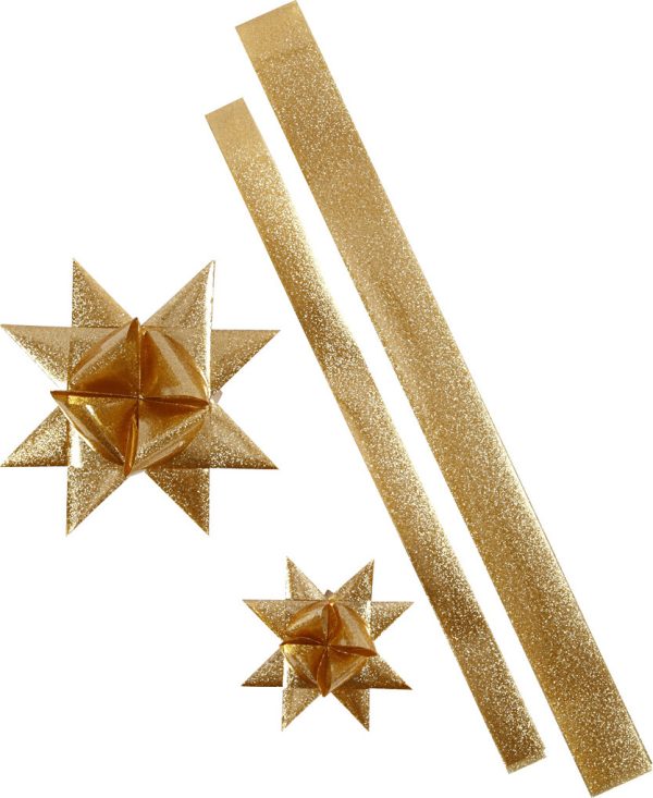 Stjernestrimler - L 86+100 Cm - ø 11,5+18,5 Cm - B 25+40 Mm - Guld Glitter - 16 Strimler