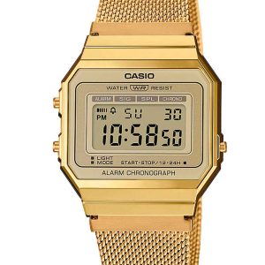 CASIO Vintage (3472) digitalur i guldfarvet stål med meshlænke