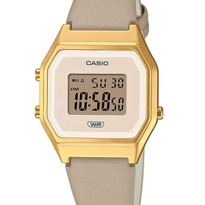 Casio Vintage LA680WEGL-5EF guldfarvet med brun læderrem