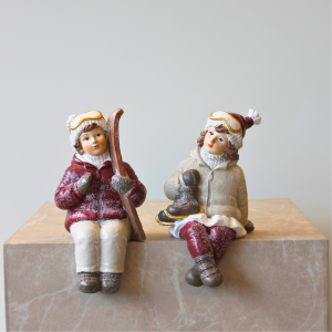 Julepynt, julebørn, Leah & Julie, polyresin - 10x16 cm