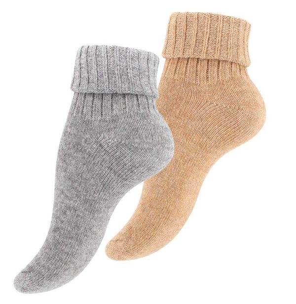 2 par korte uldsokker, alpaka, grå og beige