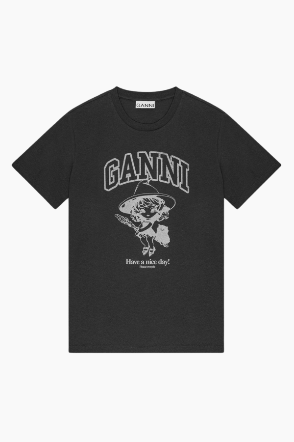 Basic Cotton Witch Relaxed T-shirt T4138 - Phantom - GANNI - Sort M