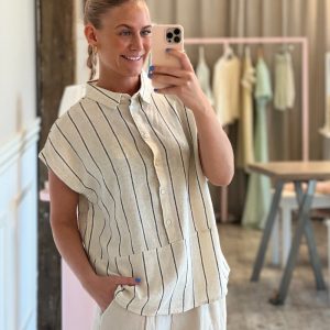 Ichi - Skjorte - IH Linno SH3 - Natural Ecru Stripe