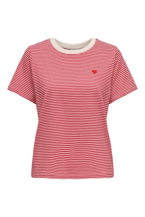 JDY - T-shirt - Pisa S/S Print Top - Cloud Dancer/Ski Patrol Stripes