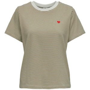 JDY - T-shirt - Pisa S/S Print Top - Cloud Dancer/Walnut Stripes