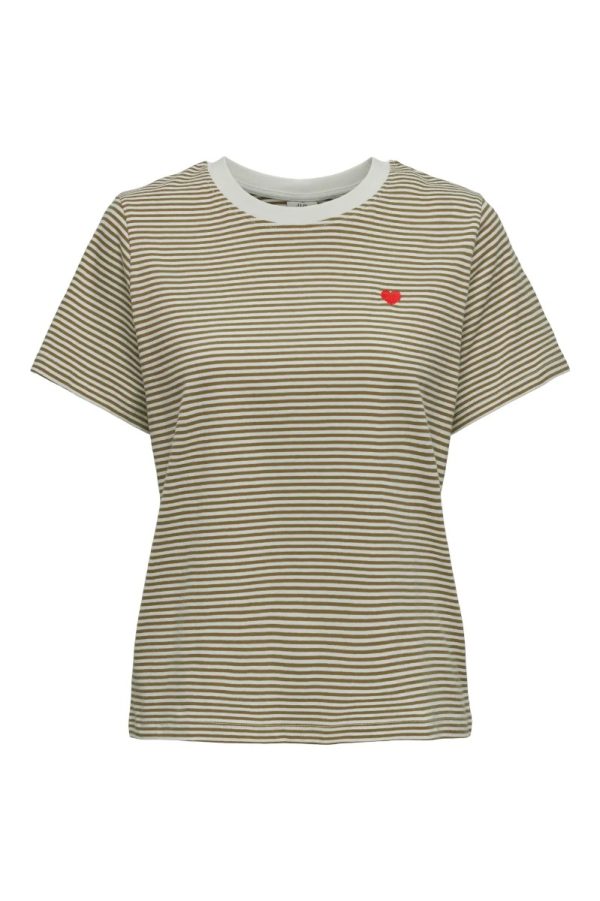 JDY - T-shirt - Pisa S/S Print Top - Cloud Dancer/Walnut Stripes