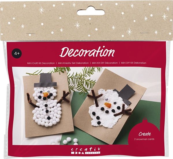 Mini Diy Kit Dekoration - Julekort Med Snemænd - Sort - Brun - Mellem Orange - Hvid - 1pk.